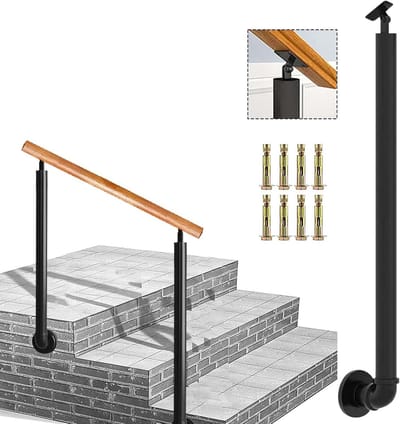 Zwarte Verstelbare Baluster Kolom voor Trappen en Veranda - Smeedijzeren Staander met Wandbevestiging (90 cm)