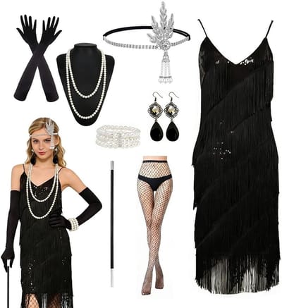 Carnaval Kostuum voor Dames in 1920s Charleston Stijl met Pailletten voor Feestjes en Thema Avonden