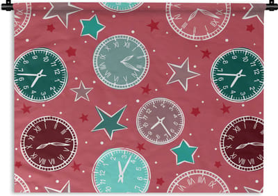 Wandkleed - Wanddoek - Klok - Roze - Patronen - Sterren - 60x45 cm - Wandtapijt