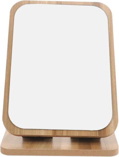 Draaibaar Make-up Spiegeltje - Tafelspiegel Decoratief - Dagelijkse Verzorging - Compact Houten Design - 18x13 cm - Beige