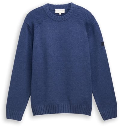 Tom Tailor - Gebreide trui met ribdetails - Maat XL - ocean blue melange