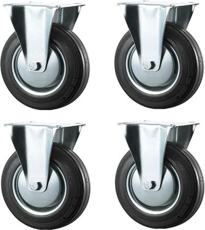 Industriële wielen 100 mm zwart rubber vaste bovenplaat - heavy duty - tot 400 kg per set