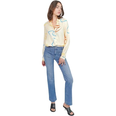 Damesblauwe stretch katoenen bootcut jeans F.A.M. Paris Bella