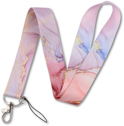 Travel Cords - Keycord Purple Pink Marble - roze en paarse marmerprint - stevig lanyard - sleutelhanger - sleutelkoord - met telefoonkoord - sleutels