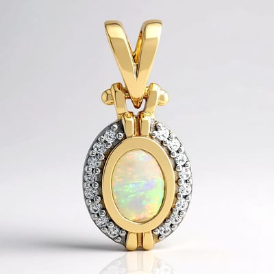 Cavill - Gouden hanger 9 karaat geel goud - Jelly opaal ovale cabochon 0,23 ct - Zirkonia sieraden compleet 0,33 ct - Elegante dameshanger