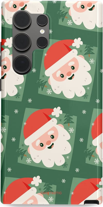 Casetastic hoesje geschikt voor Samsung Galaxy S24 Ultra - Dubbellaagse bescherming - Kerstmannen in het bos - Fashion Case - Donkergroen Wit Terracotta Crème