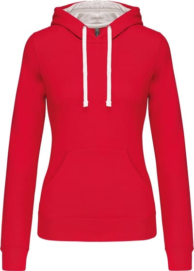 Kariban Damessweater met capuchon in contrasterende kleur K465 - Red / White - XS