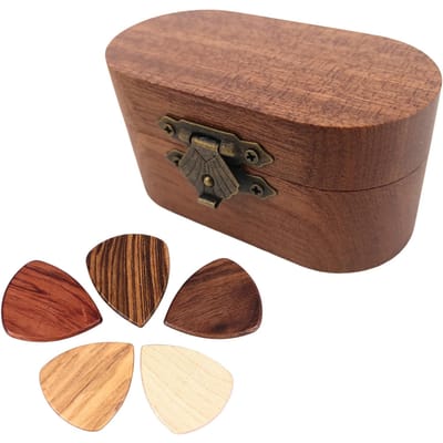 Gitaarplectrums Doos Houten Koffer Draagbare Houder Opbergdoos Massief Hout Accessoires 1 Doos met 5 brown