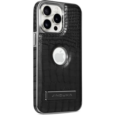Hoogwaardige leren houder gegalvaniseerde telefoonhoes voor IPhone 11 12 13 Pro Max 14 15 16 Plus beugel magnetische beschermhoes iPhone 16 Pro black