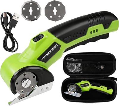 Elektrische Schaar 3,6V Universeelsnijder - Met 2 Messen - Veiligheidsvergrendeling - LED-Verlichting - Stofschaar - Kartonschaar - Textielschaar - Tapijtschaar - Accuschaar - Snijmachine - Snijdt Leer, Pvc, Tapijt, Karton en Meer