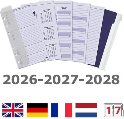 Kalpa 6316-26-27-28 170 x 95 mm Personal Bindmiddelenagenda Vulling Jaardoos 1 Week per 2 Paginas EN DE FR NL 2026 2027 2028