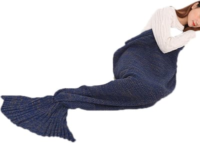 Deken Zeemeermin Staart - Gehaakte Plaid - Gezellig Ontspannen - Handgemaakt Ontwerp - Sofa Formaat - Marineblauw