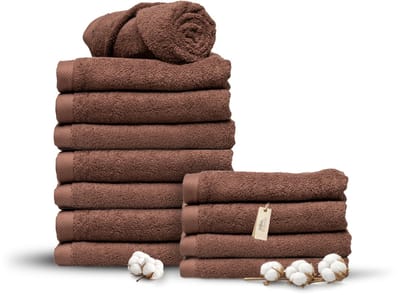 Miss Towels 70x140 Badlakens Set 12 st. - 5 sterren Hotelkwaliteit - Badtextiel - Luxe Badhanddoeken - Zachte Badlakens - ChocoladeBruin - Made in Portugal
