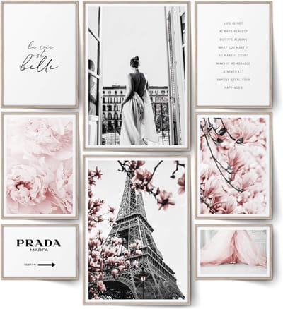 Set van 8 Dubbelzijdige Roze Bloemen Posters voor Woondecoratie