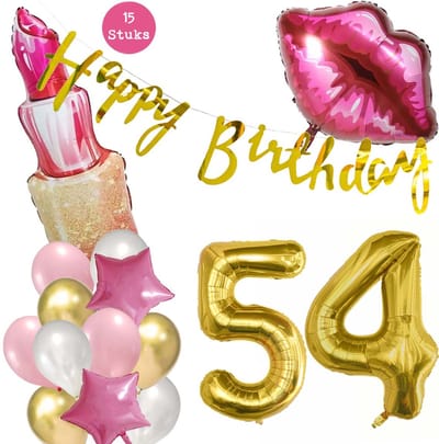 Snoes Beauty Helium Ballonnen Set 54 Jaar - Roze Folieballonnen - Slinger Happy Birthday Goud