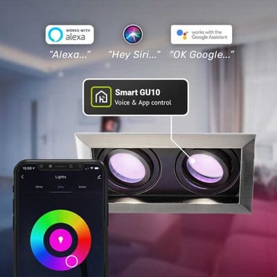 HOFTRONIC - Set van 3 Durham Dubbel Smart Inbouwspots vierkant RVS - GU10 - 10 Watt 690 Lumen - RGB WW (16,5 miljoen kleuren) - WiFi + Bluetooth - Kantelbaar - Diameter 100x185mm - Smart spotjes 2 lichts