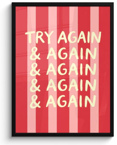 Poster in lijst - Fotolijst 60x80 cm - Posters - Strepen - Rood - Try again - Posterlijst zwart - Decoratie - Wanddecoratie woonkamer - Muurdecoratie slaapkamer