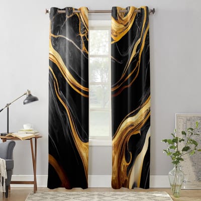 Marmer Goud Textuur Zwart Moderne Raamgordijnen voor Woonkamer Slaapkamer Gordijn Keuken Behandeling Jaloezieën Drapes 135W x 60H(cm) x1 black