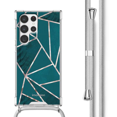 imoshion Hoesje - Geschikt voor Samsung Galaxy S22 Ultra - Design Hoesje met Koord - Petrol Green Graphic