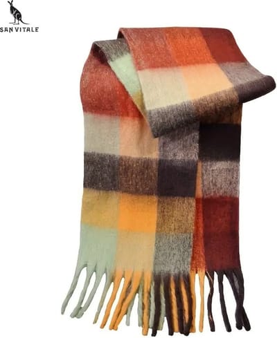 San Vitale® - 1.5 Luxe Winter Sjaal - Sjaal dames - Wol Mix - Omslagdoek - Geblokt - Herfst