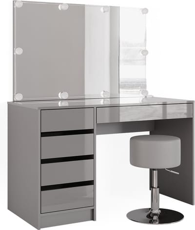 Vicco Sherry Kaptafel set met kruk – 120 cm met LED-verlichting en kruk Grijs