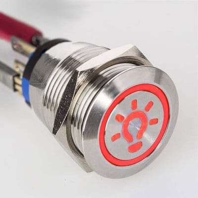 Vlakke LED Drukknop - Drukker met lichtsymbool - Industriële Besturing - Vergrendelende Functie - Ø 19 mm - Rood