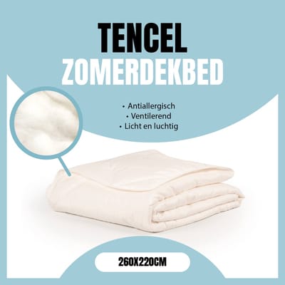 LINNICK Tencel Zomerdekbed - 100% katoen Tijk - Zomerdekbed 260x220cm - Dekbed Zomer - Lits Jumeaux Extra Lang - Lits Jumeaux Extra Breed - Dekbedden