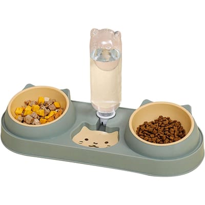 Gamelles pour chiens et chats avec base en silicone, double gamelle pour chats et lapins beige