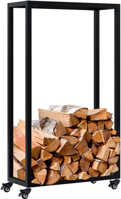 CLP Hilta haardhouthouder - binnen - op wielen - metalen haardhoutrek - Houtopslag voor brandhout in de woonkamer - Openhaardhout - 100 x 60 x 25 zwart