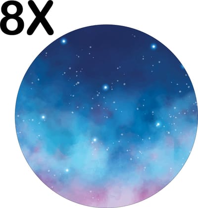 Luxe Ronde Placemat - Blauw met Paarse Galaxy - Set van 8 Placemats - 50x50 cm - 2 mm dik Vinyl - Anti Slip - Afneembaar