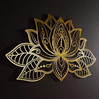 Mandala Wanddecoratie - Lotus Muurkunst - Meditatie Zen Ruimte - Gemaakt van Metaal - 60 x 40 cm - Goud