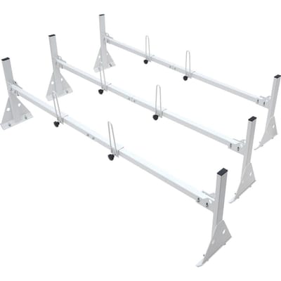 Porte-échelles de toit pour fourgon, Porte-échelles en acier allié à 3 barres avec butées d'échelle, Capacité de 340 kg, Porte-bagages de toit réglables pour fourgons de grande taille avec protection pluie