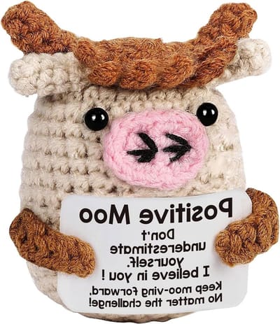 Positive Crochet Cow Gifts in Mini Size for Emotional Inspirational Support - Perfect Gift for Women, Men, Coworkers, and Friends