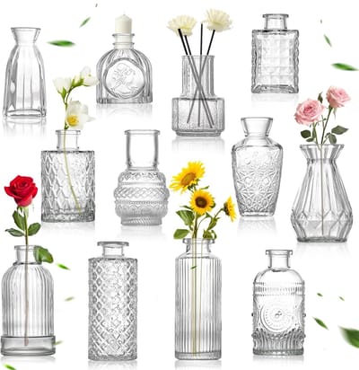 glazen vazen vintage,Set van 12 glazen vazen vaas Mini Kleine Glazen Tafel Middenstukken Bloemen Vaas,voor Woonkamer Eettafel Bruiloft Middenstuk Binnen Slaapkamer Decoratie