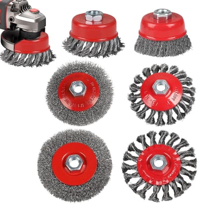 6-delige staalborstelset voor haakse slijper, inclusief borstel voor pot, knoopborstel en ronde vlechtborstel, geschikt voor 75mm, 100mm en 125mm slijpers