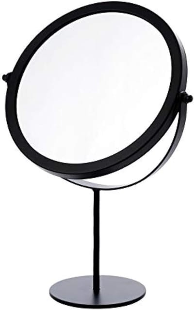 Roterende Vrijstaande Verstelbare Tafelspiegel - 19cm Rond, Zwart, Perfect voor Make-up en Haarstyling
