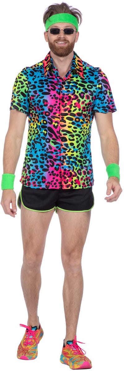 Party Blouse Heren Regenboog Neon Panter - Maat S