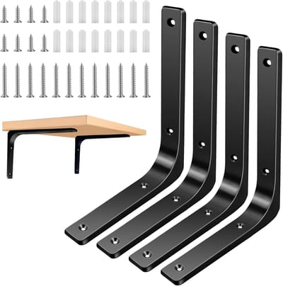 Zwarte Metalen Plankdragers voor Wandmontage, 4 Stuks, 300 x 250 mm, Stevige Hoeksteunen voor Zware Lasten, Ideaal voor Planken en Consoles
