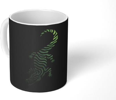 Mok - Koffiemok - Krokodil - Groen - Tijgerachtig - Strepen - Mokken - 350 ML - Beker - Koffiemokken - Theemok