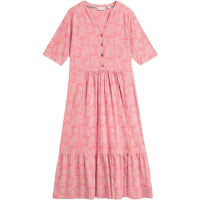 White Stuff Naya Jersey Midi Dress Pink Multi Maat: 10 | Midi Jurken Outlet | Dames | Roze