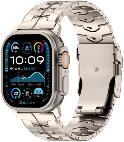 Luxe titanium bandje - geschikt voor Apple Watch series 1/2/3/4/5/6/7/8/9/10/11/ SE (1,2,3) / Ultra (1,2,3) met maat 44 mm / 45 mm / 46 mm / 49 mm - stalen schakelband met vlindersluiting - titanium