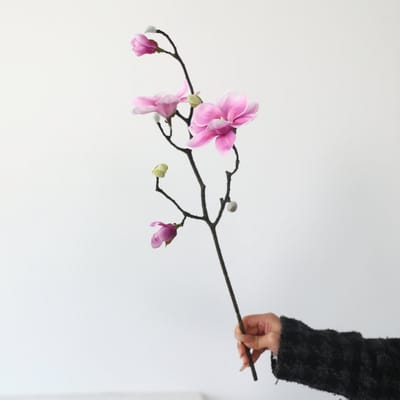 Magnolia - paars - zijden bloemen - 3 stelen - onderhoudsvrij - 49 cm - kunstbloemen