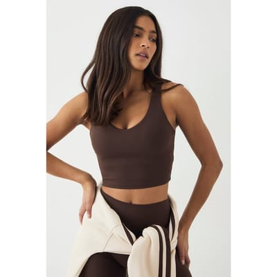 Dames DSGN Studio Ultra Sculpt Longline Plunge Sport BH | Dark Chocolate | Maat: XS
