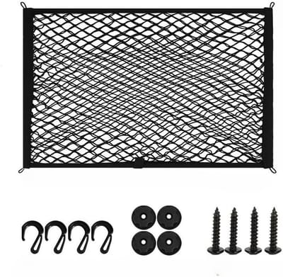 KZQ Elastische Kofferbaknet - Opbergnet voor in de auto - Bagagenet voor in de kofferbak - Uitschuifbaar bagagenet - Kofferbaknet - Inclusief accessoires - 100 × 60 cm - Geschikt voor de meeste automodellen