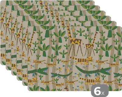 Placemat - Placemats kunststof - Dieren - Design - Afrika - Abstract - 45x30 cm - 6 stuks - Hittebestendig - Anti-Slip - Onderlegger - Afneembaar