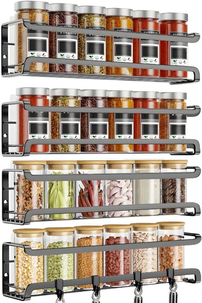 QIN® Kruidenrek - Kruidenpotjes - Kruidenrek Ophangbaar - Kruidenrek Staand - Zwart - 7cm x 29cm x 7cm