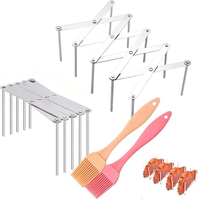 Famanu – Set van 2 verstelbare roestvrijstalen BBQ- en pannendekselhouders met siliconen borstels, multifunctioneel gebruik