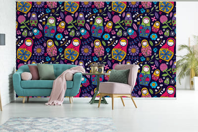 Behang - Fotobehang Matroesjka - Rusland - Bloemen - Breedte 400 cm x hoogte 240 cm