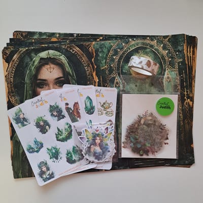 Green princess journal set - stickers - papier - thema fantasy groen - bullet journal stickers- washi tape - transparante stickers - scrapbook - knutsel bundel - hobbypakket - volwassenen en kinderen