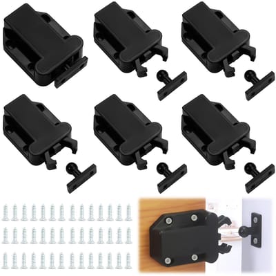 Dailygoods- Sluitmechanisme 6 Stuks - Druksnapper - Push-to-open Deurbeugel - Touch Ontgrendeling - ABS Materiaal - Zwart - Deurslot